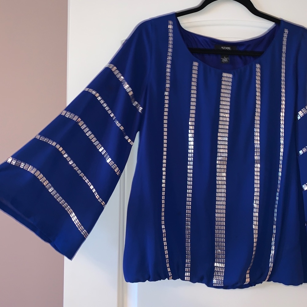 Flare Sleeve Metallic Detail Top